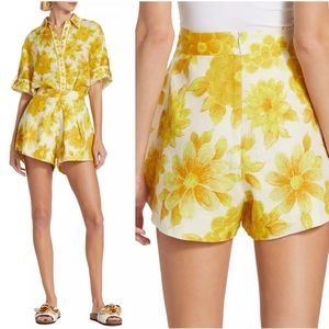 Alemais Sonny Floral Pleated Linen Shorts, NWOT, Size 2, MSRP $225
